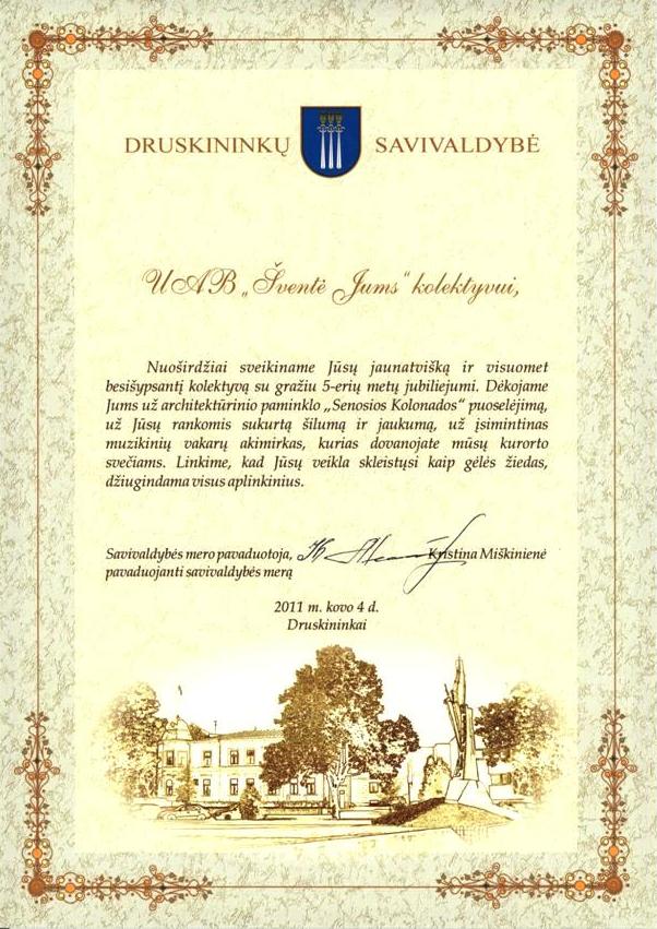 Druskininkų Savivaldybė UAB Šventė Jums kolektyvui